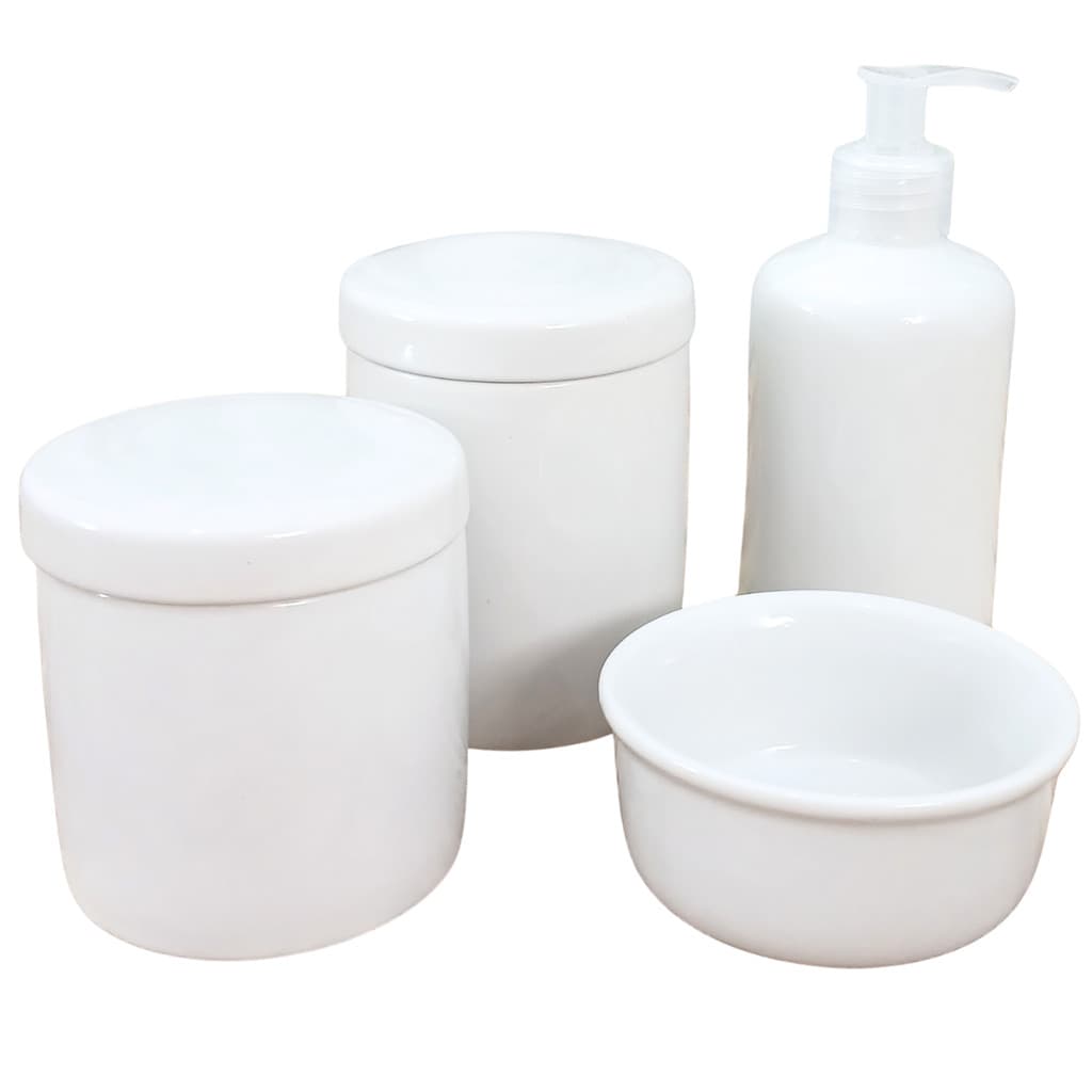 Kit Higiene Bebê Lavabo 4 peças - Porcelana Branca