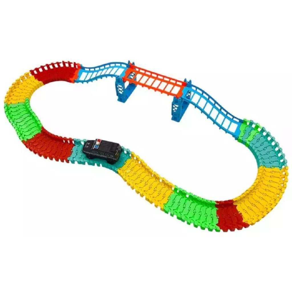 Pista De Montar Flexível com 108 Peças Extensível e Carrinho a Pilha Brinquedo Infantil 3 Anos+