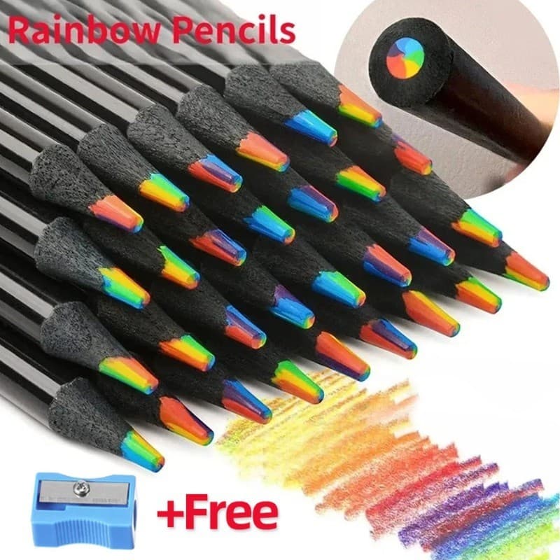 20Pcs Lápis Arco-Íris , 7 De Cor Em 1 Com Afiador , Divertidos Para Crianças ,