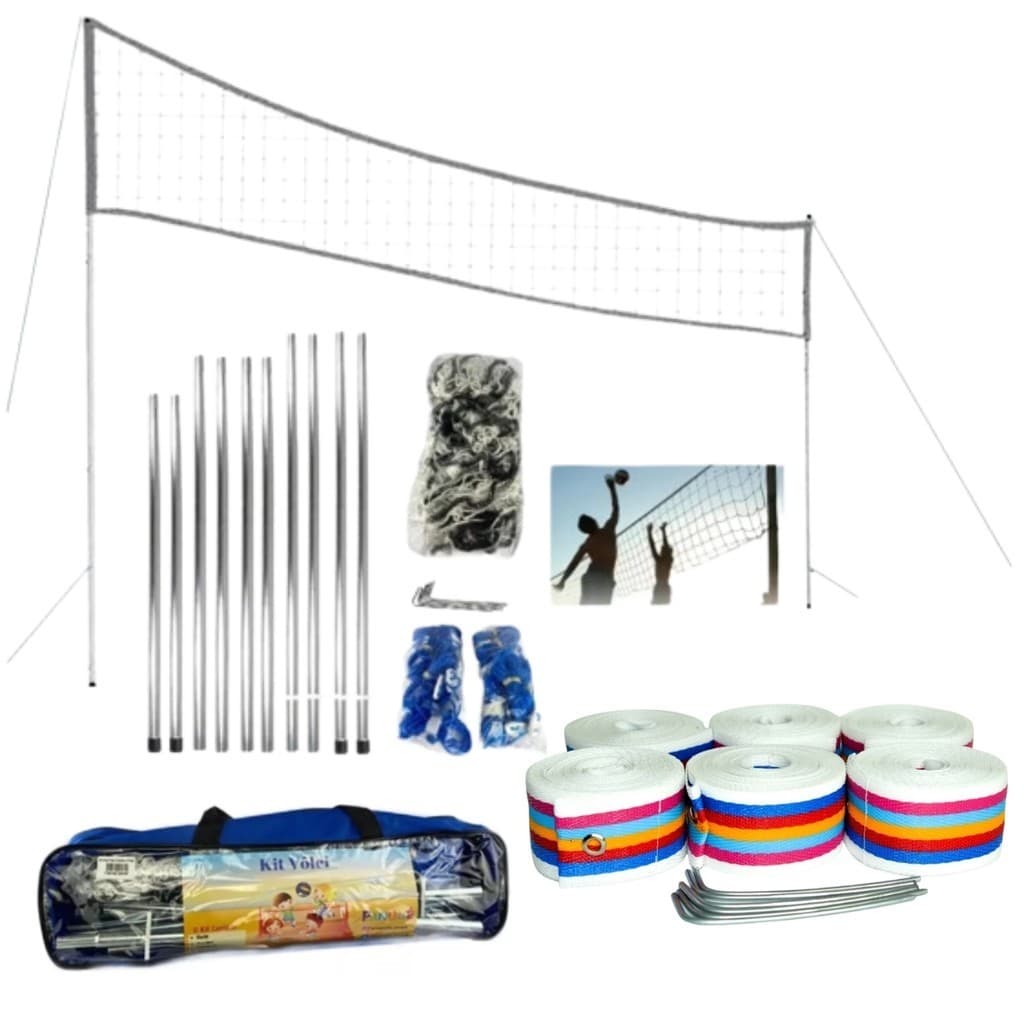 Kit Rede para Volei de Praia com Faixa de Marcação Poste e Varão Rede 8 metros Sports Mania