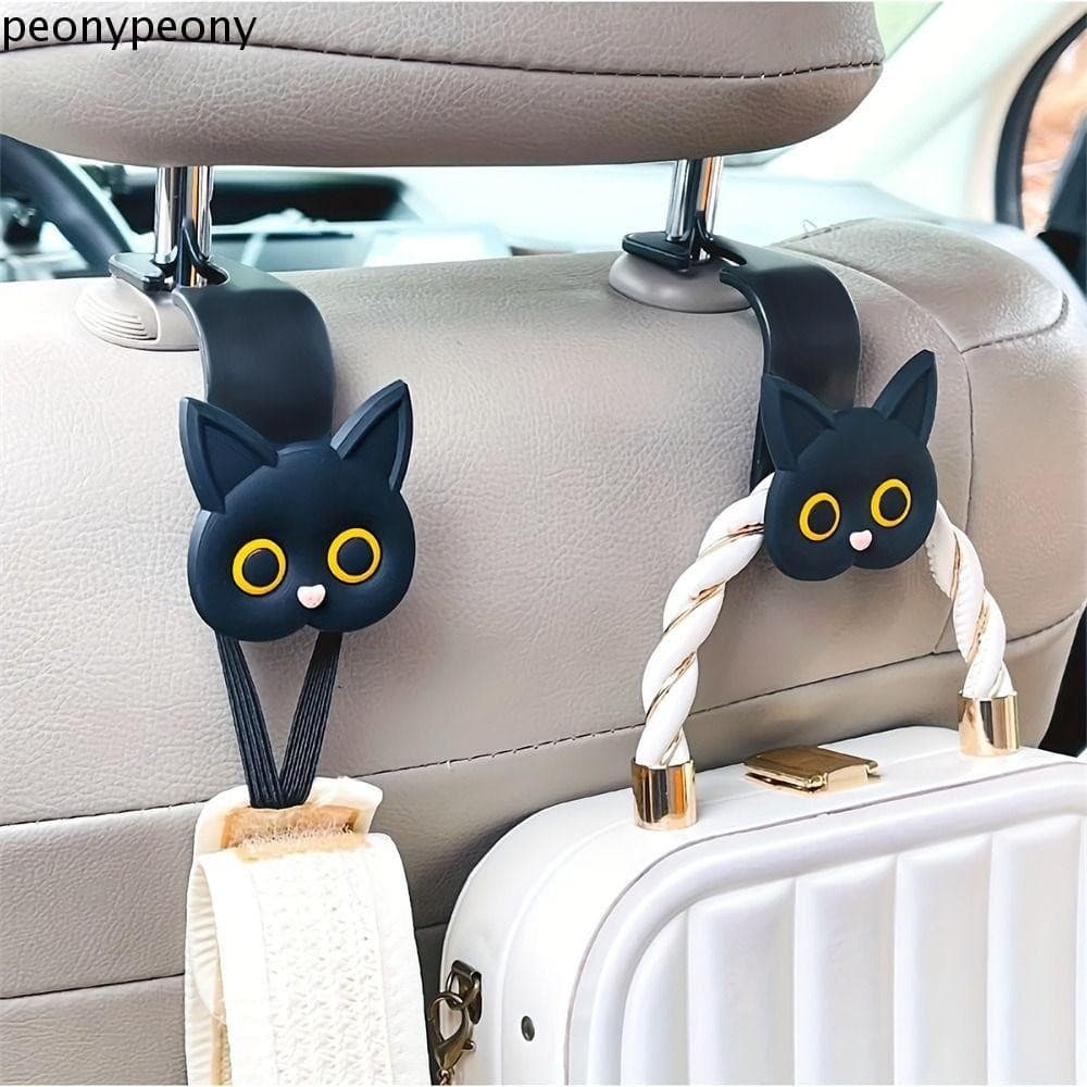 PEONY 2 Unidades De Gancho Para Assento Traseiro , Clipes Universais Multifuncionais Carro , Armazenamento De Gato Fofo 