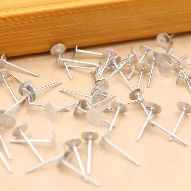 100pcs-base De Brinco Pino 6mm Prata Ferro Metal