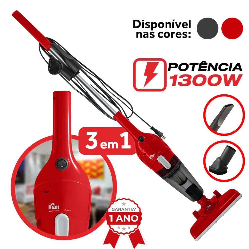 Aspirador De Pó Portatil e Vertical 3 Em 1 - 1300W - Kian