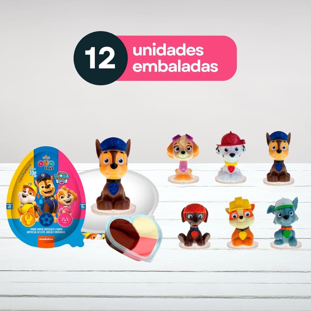 Ovo Toys Patrulha Canina Chocolate Napolitano 12 unidades