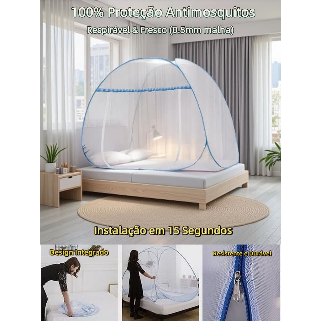 Mosquiteiro para Cama Antimosquitos com Instalação em Design Integrado Durável Quarto/Camping