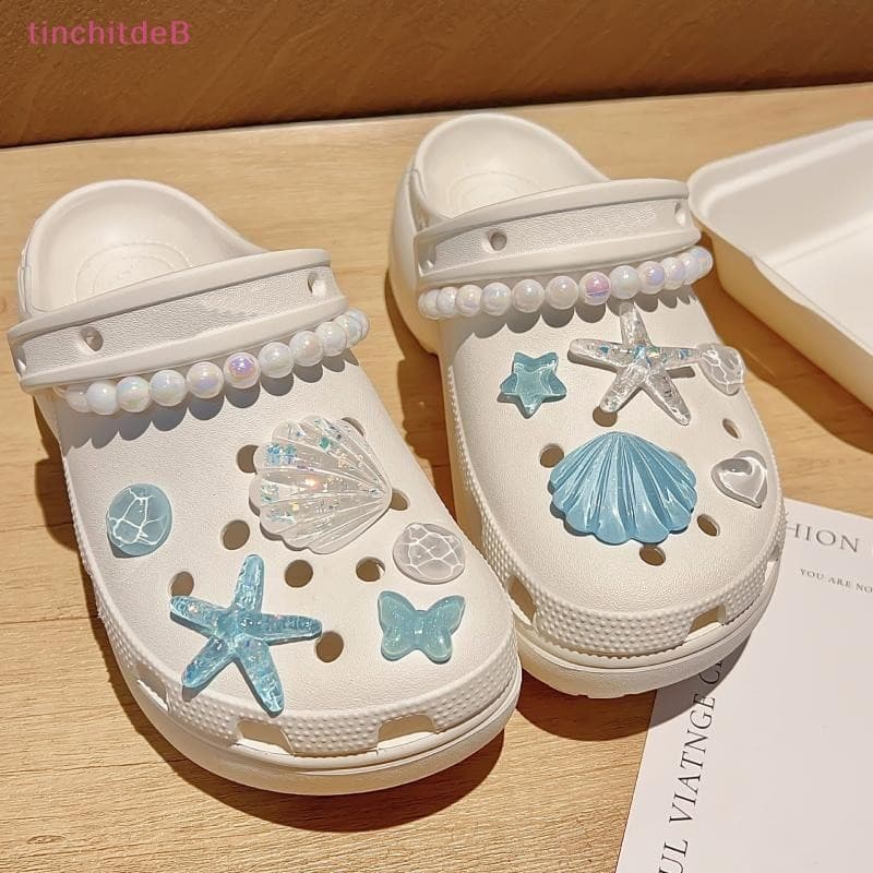 [TinchitdeB] 1 Conjunto DIY Tamancos Sandálias Jardim Sapato Decoração Bonito Estrela Do Mar Resina Encantos Acessórios 