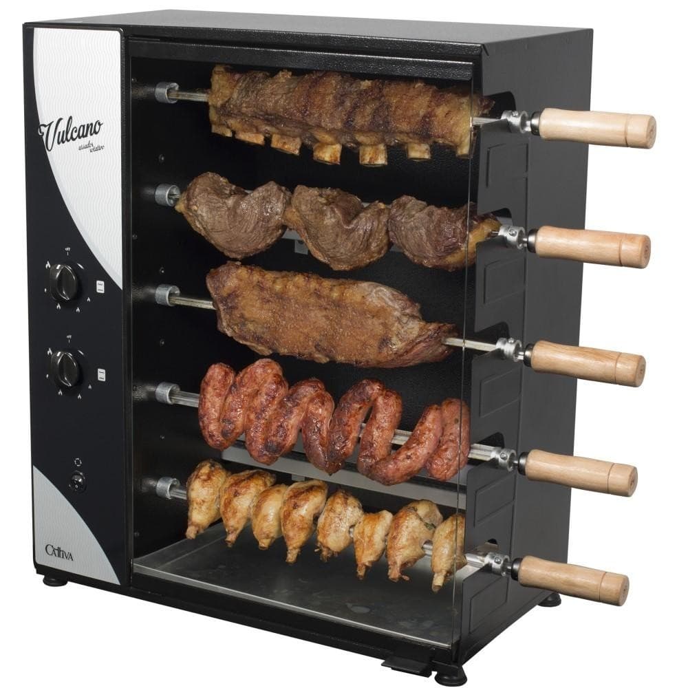 Churrasqueira Rotativa a Gás GLP Apartamento Com 5 Espetos Giratórios Arke Assador Bivolt