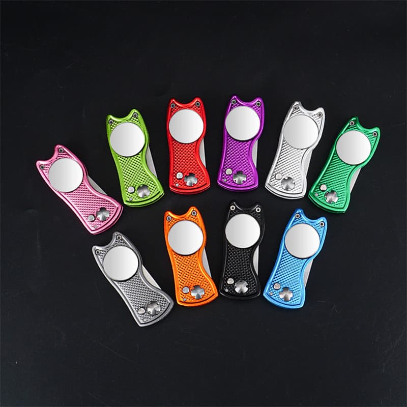 Alça De Metal Dobrável Primavera Golfe Divot Ferramenta Bola Marca Reparação Garfo Passo Para Colocar Acessórios Campo V