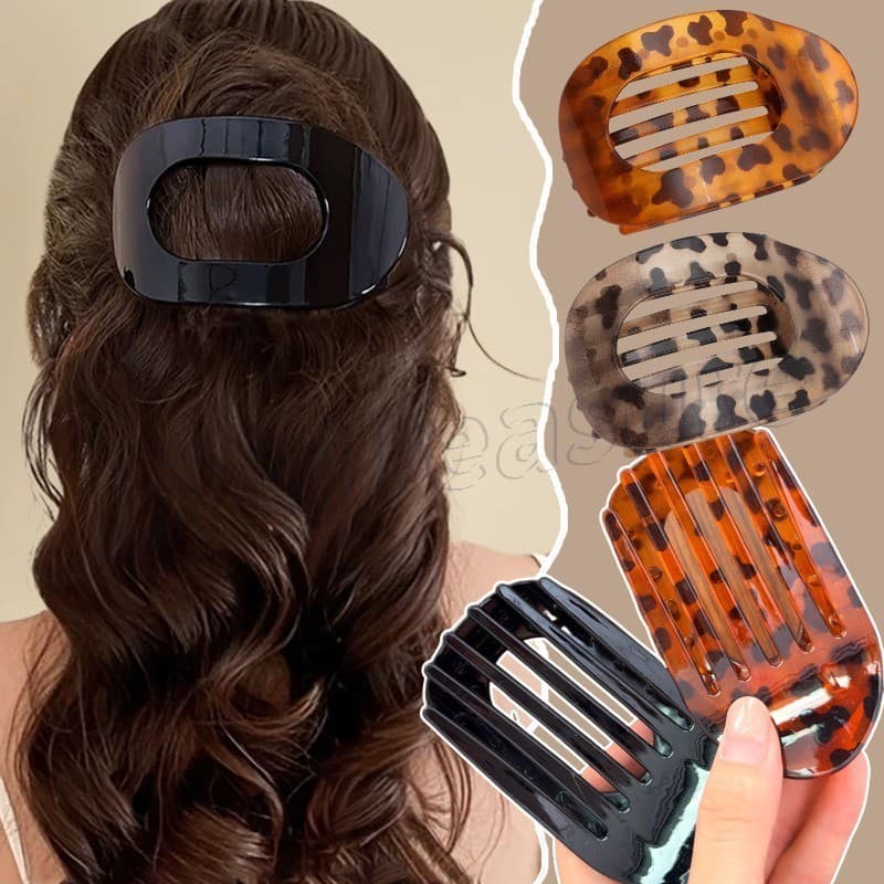 Garra De Cabelo Oval Fosca Com Estampa De Leopardo-Presilhas Coreanas-Acessórios Vintage-Clipe De Rabo De Cavalo Alto-Ch