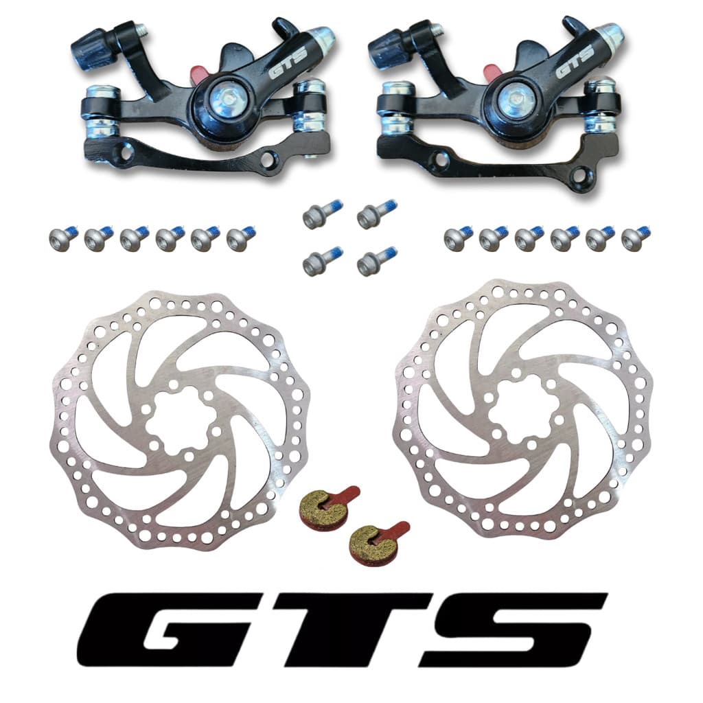 Kit Freio A Disco Completo GTS Mecanico Bike Dianteiro e Traseiro Pinças + Discos + Pastilhas