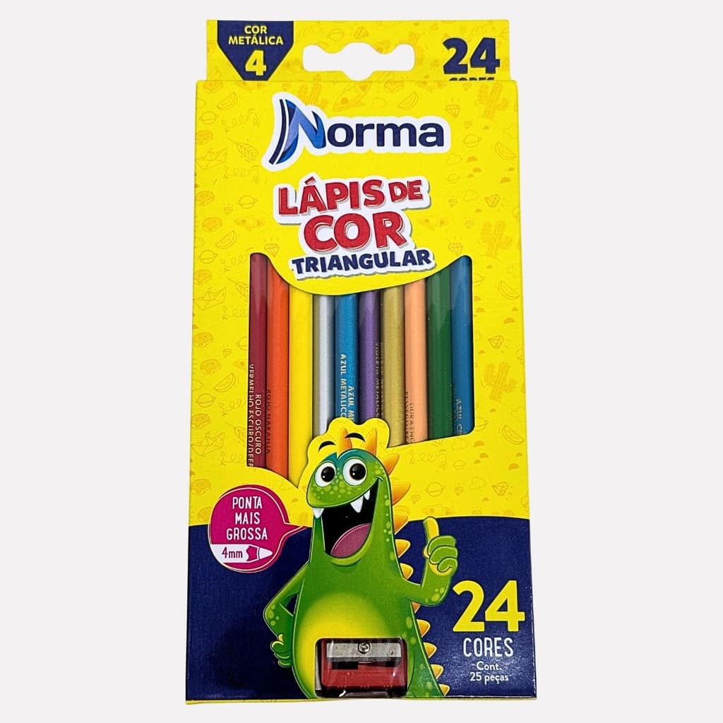Lápis de COR Triangular Ponta Grossa Reforçada Norma 24 Cores C/APONTADOR - Waleu