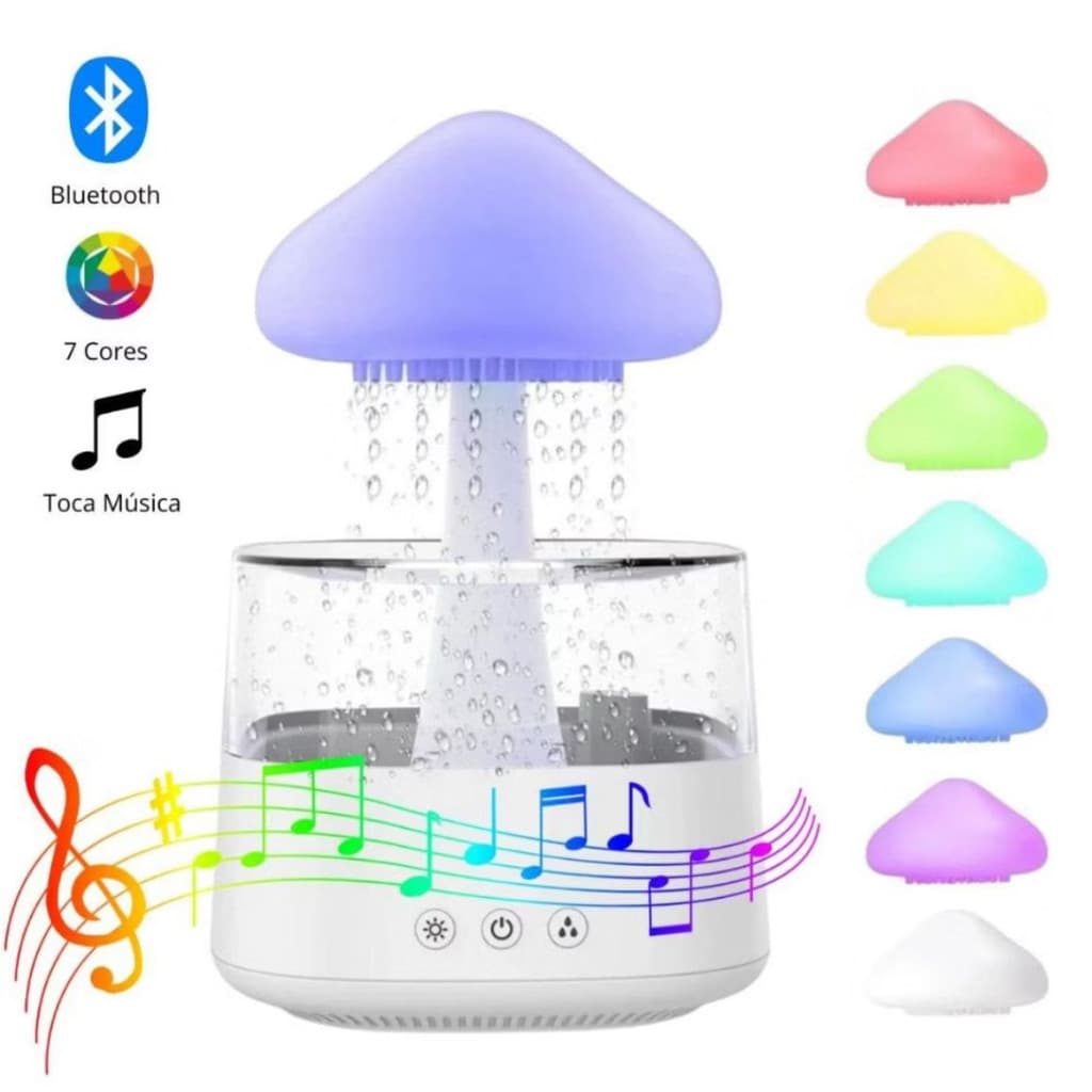 Umidificador Ambiente Difusor De Aroma De Nuvem e Chuva 7 Cores Luz Noturna