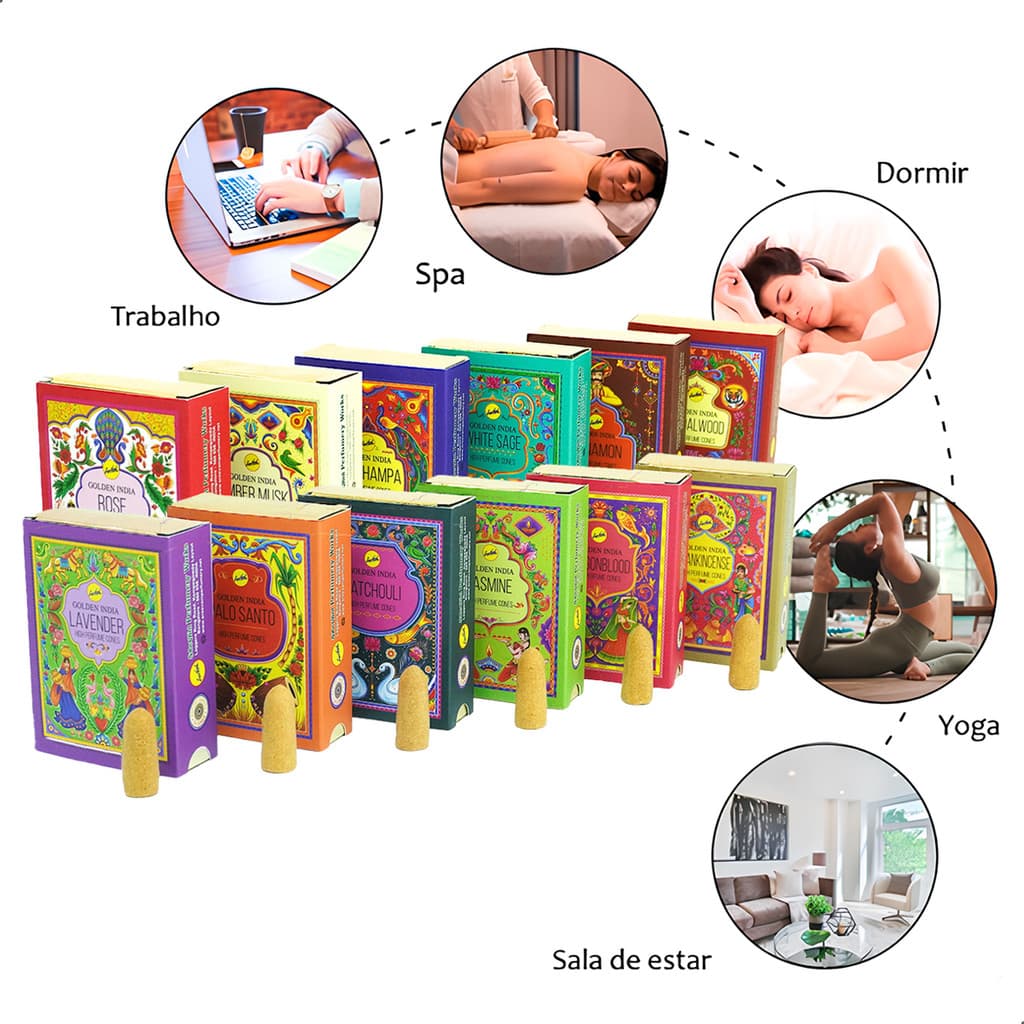 Incenso Cone Cascata Golden Índia 5 Caixas Com 10 Cones Cada / 50 CONES TOTAL