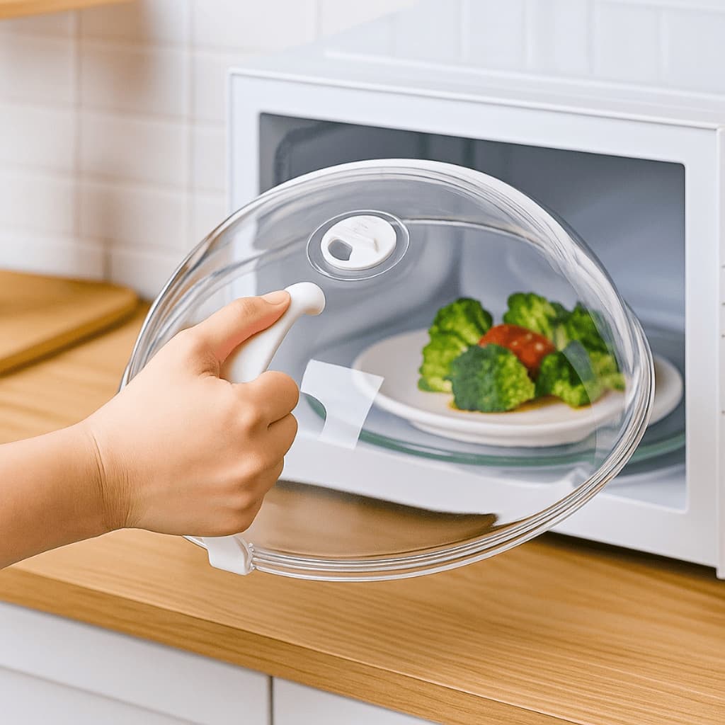 Tampa de Microondas Com Válvula e Alça Anti Sujeira Acrílico Transparente Protetor Alimentos