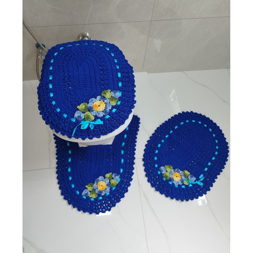 Jogo de Crochê Para Banheiro Em Barbante Bordado