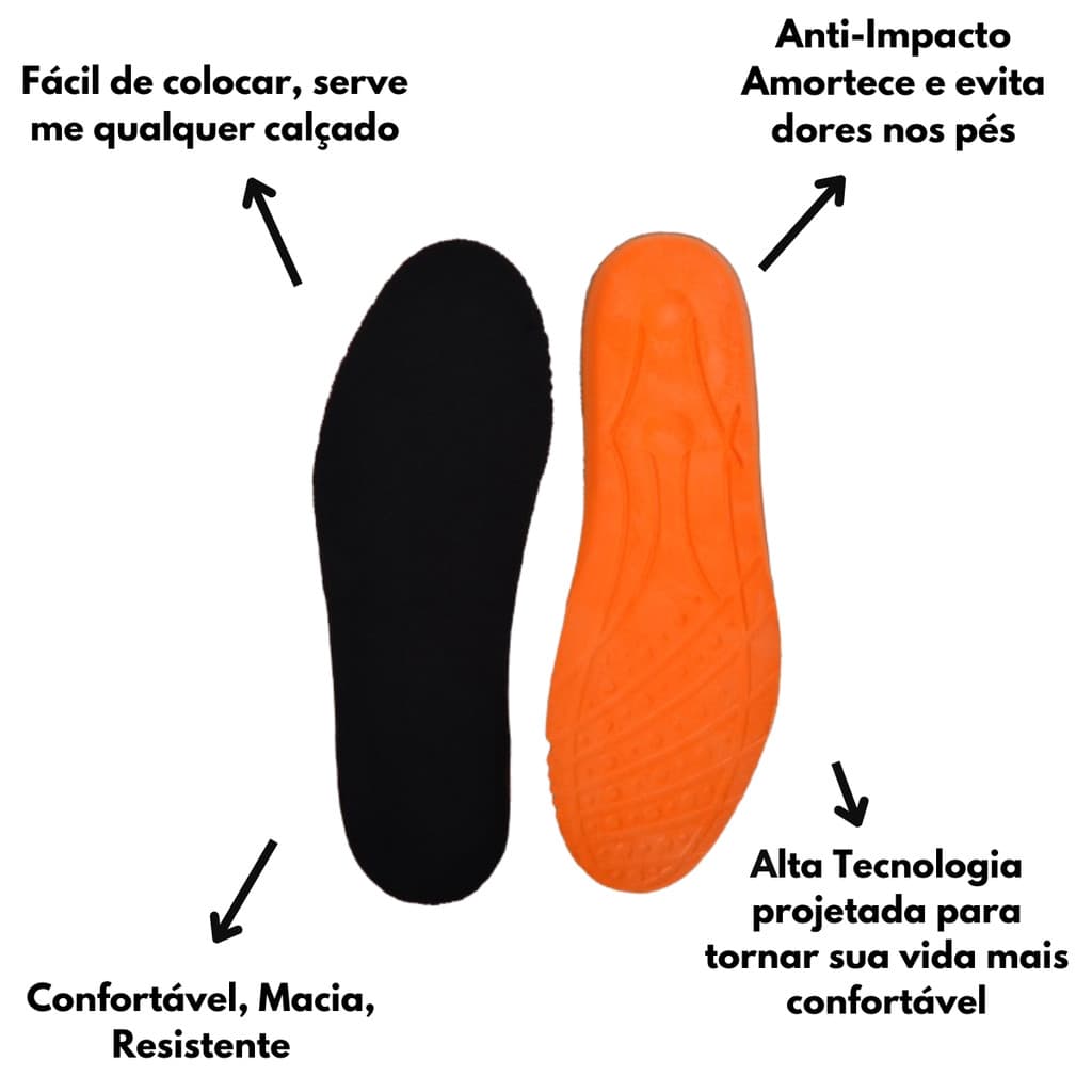 Palmilha de Gel Ortopedica PU Anatômica Confortável Tênis Botas Coturnos Varias Horas de Trabalho