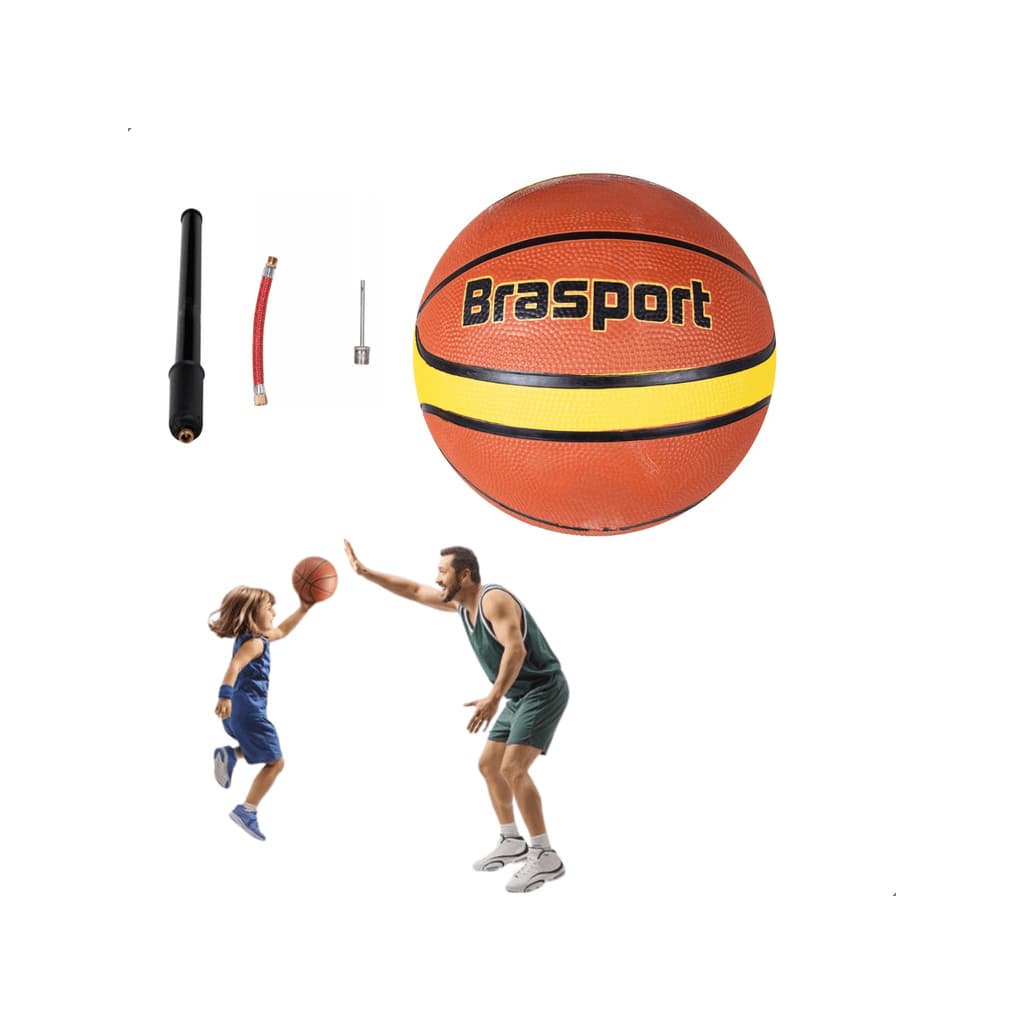 Bola De Basquete  Original Tamanho Oficial Nº 7 + Bomba Inflar E Bico Ar Para Encher Quadra Original