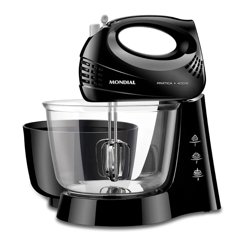 Batedeira Prática Due, Batedores com Aço Cromado, 400W, 220V B-45-B Preta Mondial