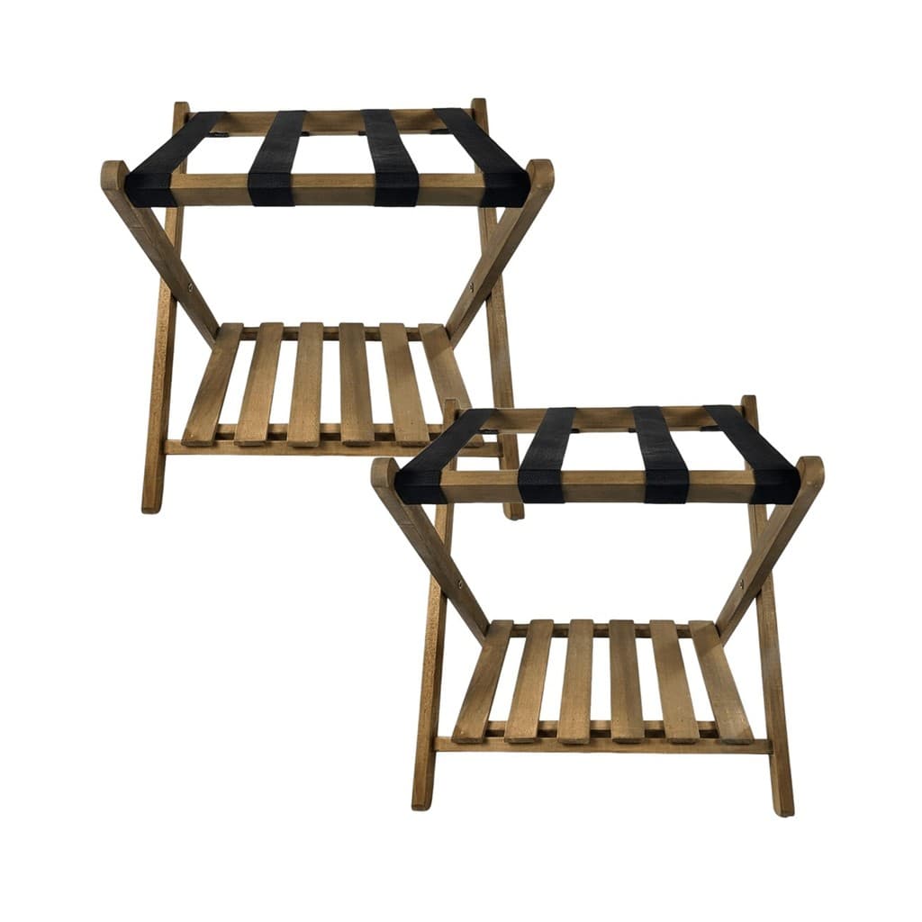 Kit 2 Suporte de Mala Madeira Com Prateleira Sapateira Hotel Pousada Cor Nogueira - AMZ