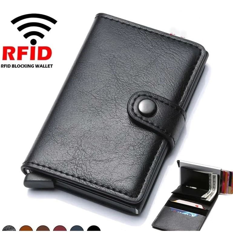 Carteira Slim Porta Cartões De Couro Antifurto Fibra De Carbono Masculina Futuro Rfid