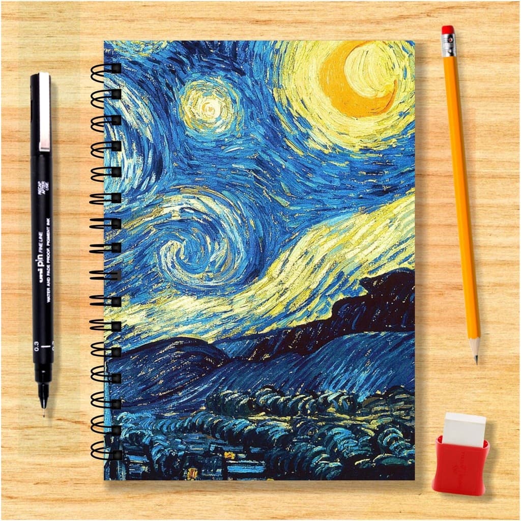 Sketchbook Caderno Desenho Noite Estrelada  Vincent Van Gogh 140 Págs 70 Folhas 180g ou 100 Págs 50 Folhas 240g