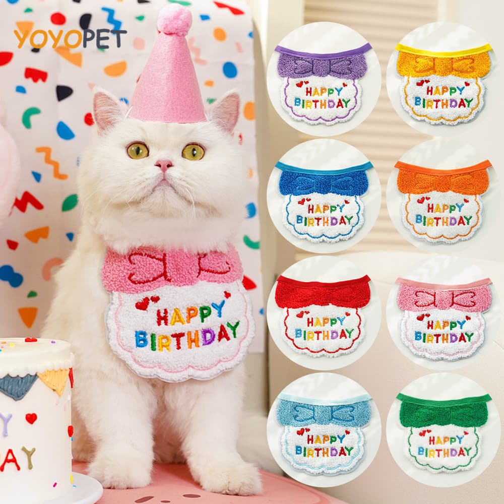 2024 Conjunto De Cachecol De Chapéu De Aniversário Para Animais De Estimação Ajustável , Suprimentos Gatos/Cachorros , M