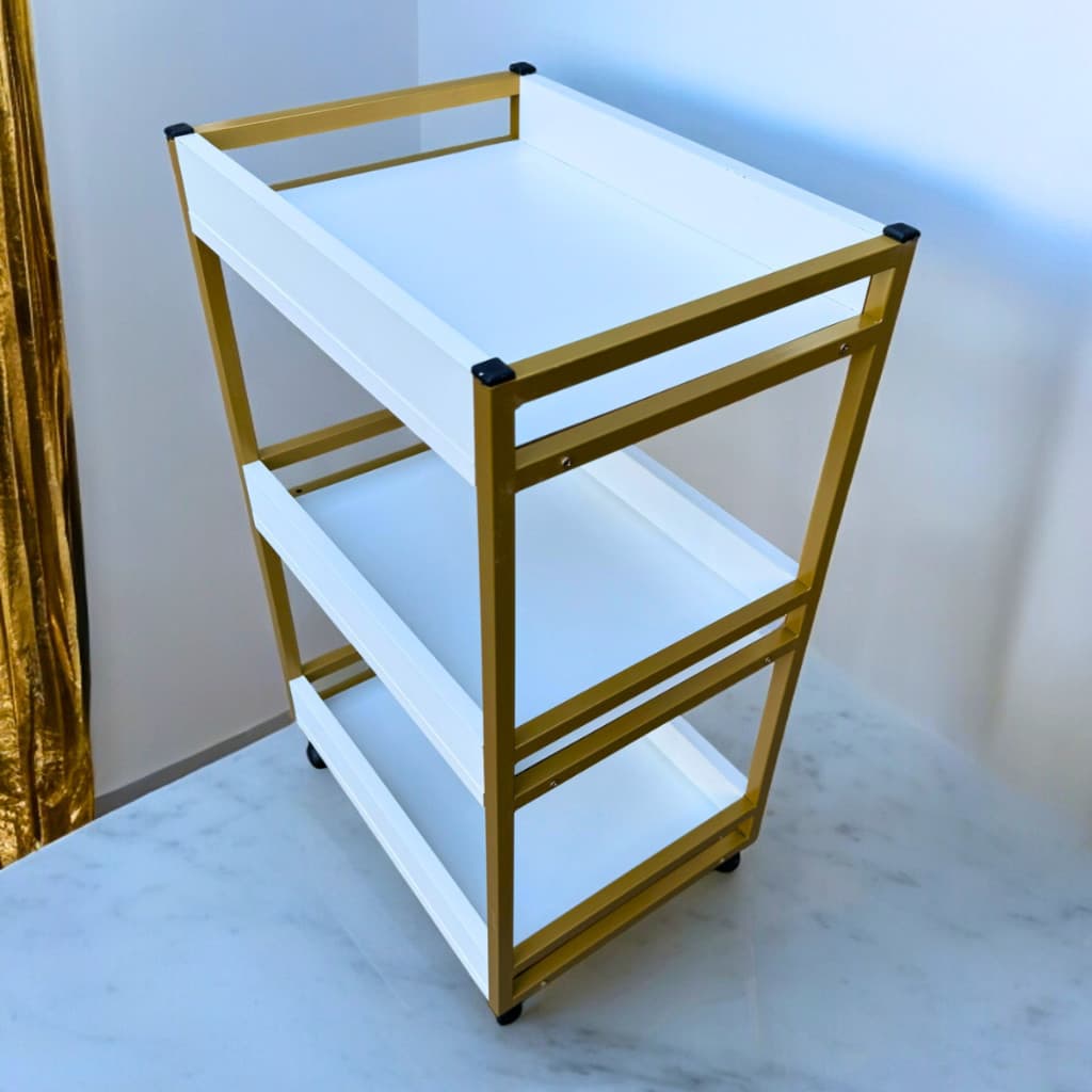 Carrinho Auxiliar Nail Designer Industrial Mdf Branco e Metalon Premium