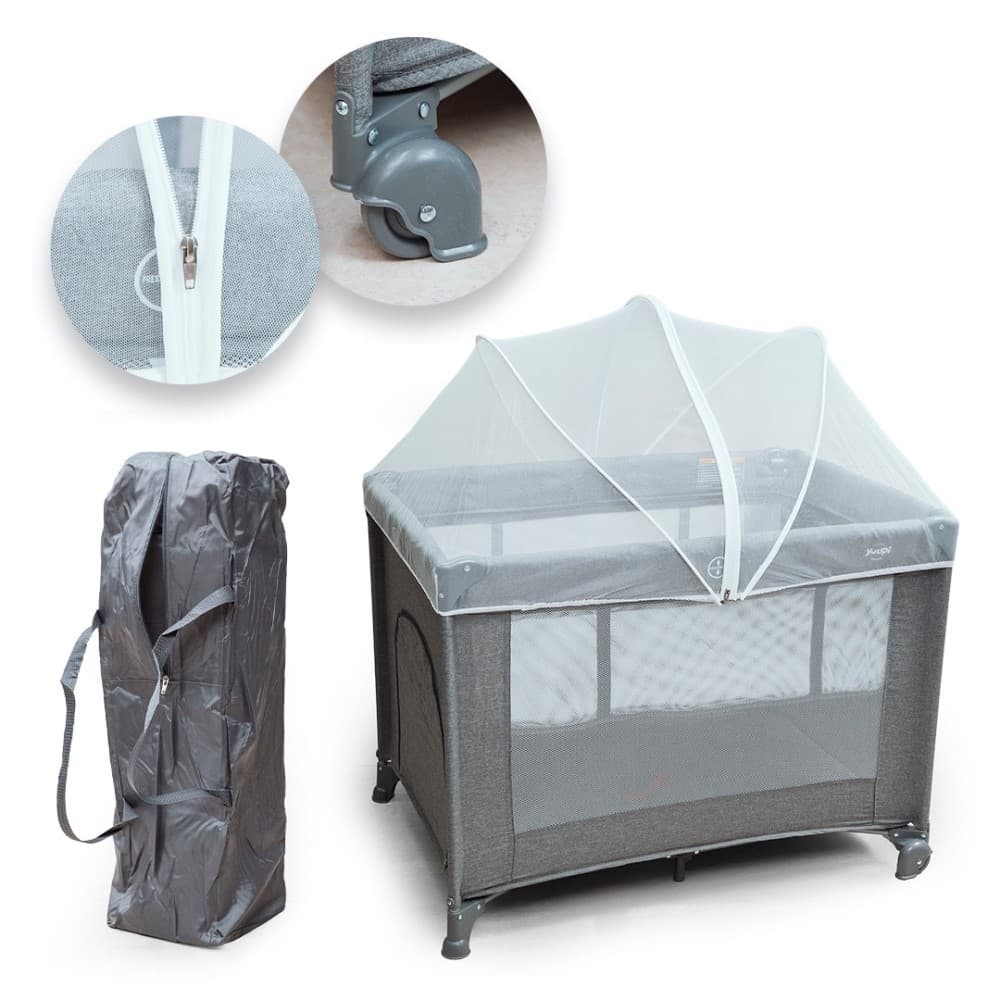 Berço e Cercadinho Portátil Com Bolsa para Transporte Grafite Yuupi