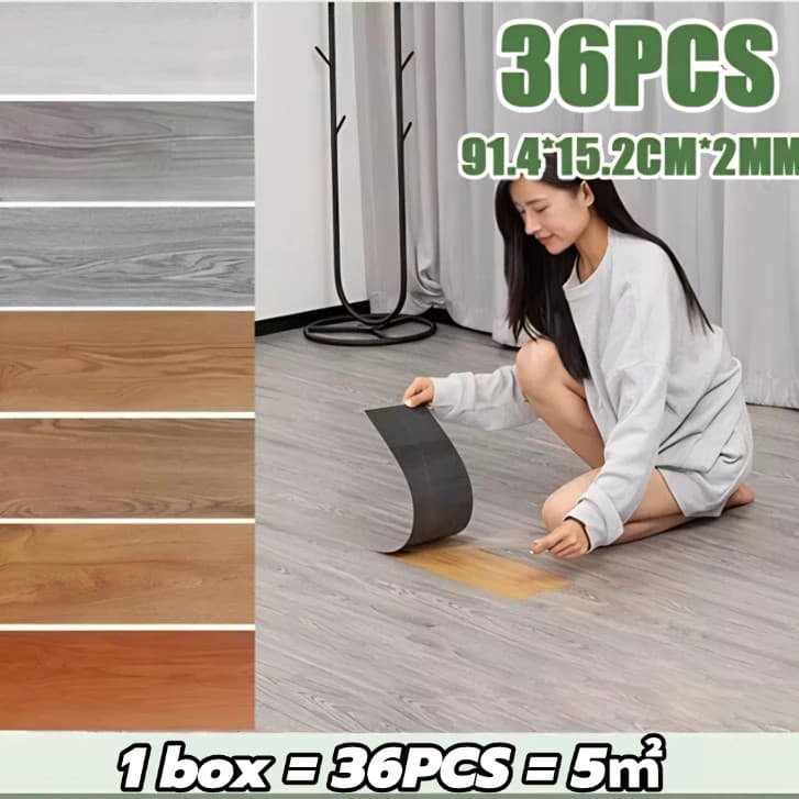 5㎡ Adesivo de Piso 36 PEÇAS Madeira Moderno Antiderrapante Lavável 91,4x15,2cm vinílico