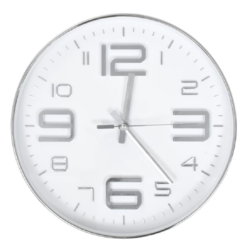 Relógio de Parede Prata e Branco 31cm Minimalista Silencioso Design Moderno Ambientes