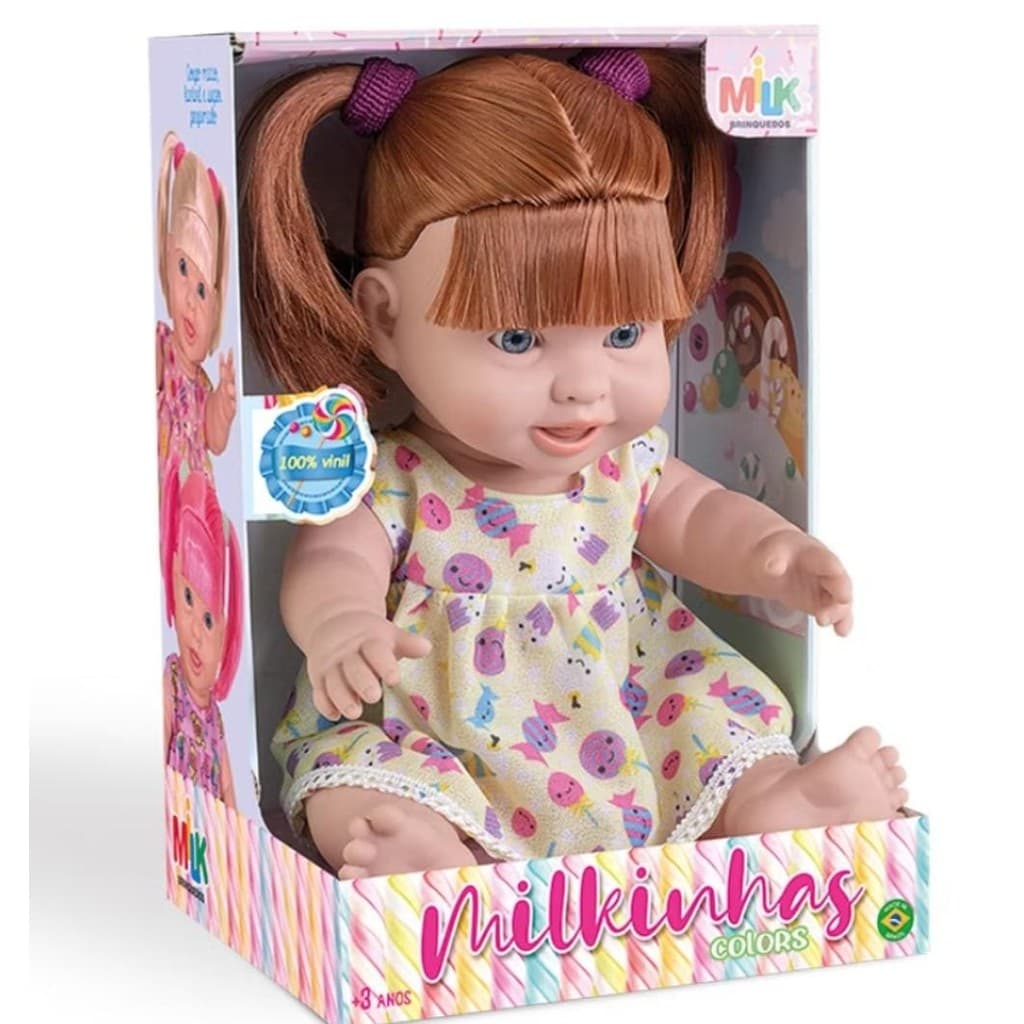 Boneca Milkinha Colors Grande 100% Vinil Super Macia Menina - Milk Brinquedo