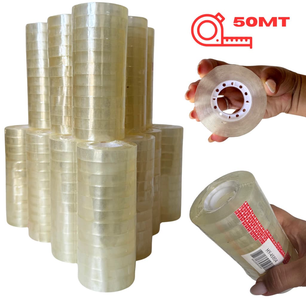 36 Rolos de Fita Adesiva Pequena Durex 50Metros Transparente 12mmx50m ATACADO