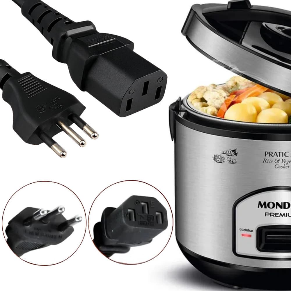 Tomada Para Panela Elétrica 3 Pinos 10A 1,5m Cabos Fio de Energia Cabo de Força Panela de Arroz