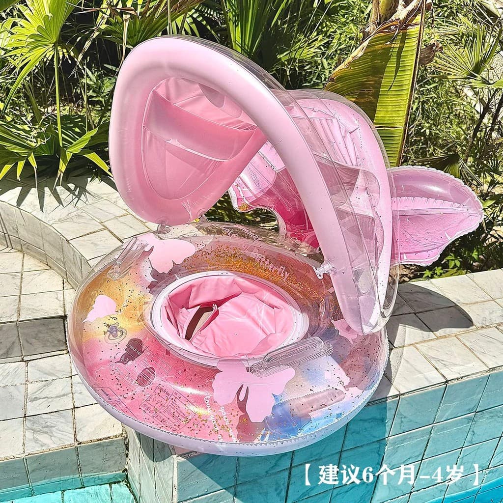 Bóia Para Bebê Estilo Bote Com Cobertura Guardasol  Assento Fralda Inflável