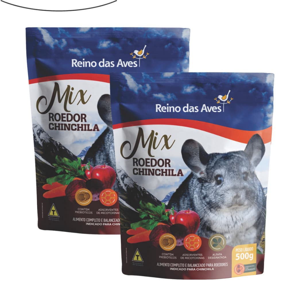 Ração Chinchila Gold Mix Kit 2 Un Para Roedores 500g - Reino Das Aves