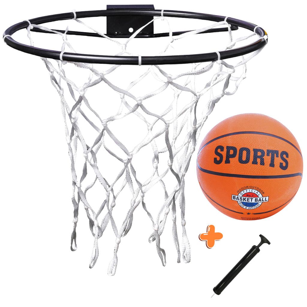 Aro Cesta de Basquete Robusto Preto + Bola Tamanho Oficial + Bomba de Encher