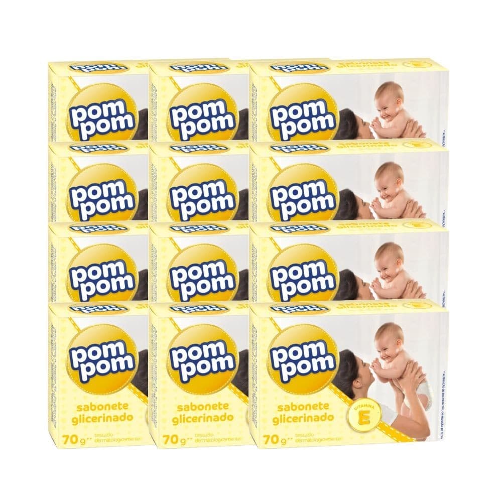 12x Sabonete Infantil em Barra Glicerinado Pom Pom 70g