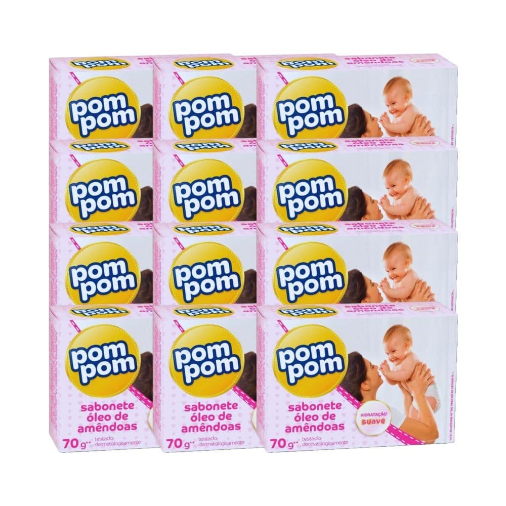 12x Sabonete Infantil em Barra Óleo de Amêndoas Pom Pom 70g