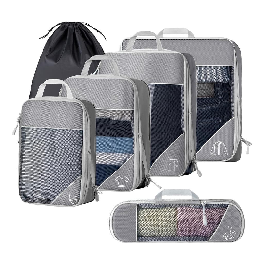 Conjunto de Cubos de Embalagem de Compressão - Nylon Premium, Organizador de Roupas e Acessórios para Viagem, 3/6 Peças
