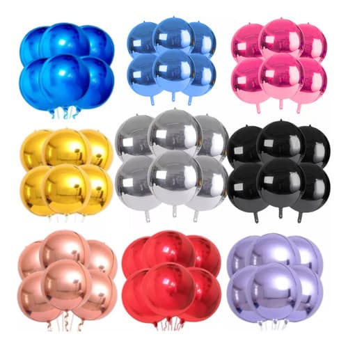 Kit 5 Balão 4d Metalizado Orbz Globo 10" 22" 32" 50" Polegadas Festa Decoração Todas as Cores