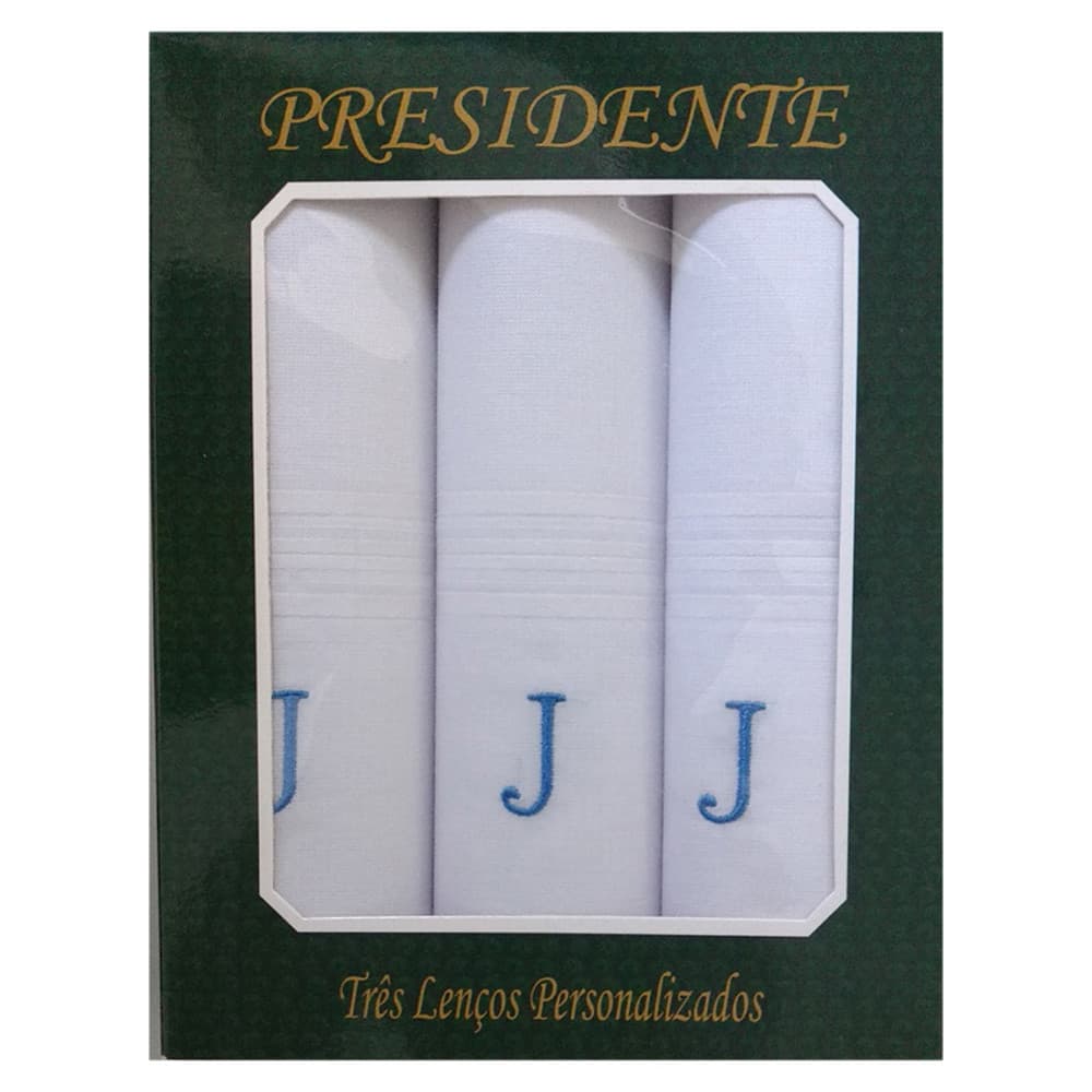 Caixa Lenço Masculino Iniciais Bordadas - Letra J