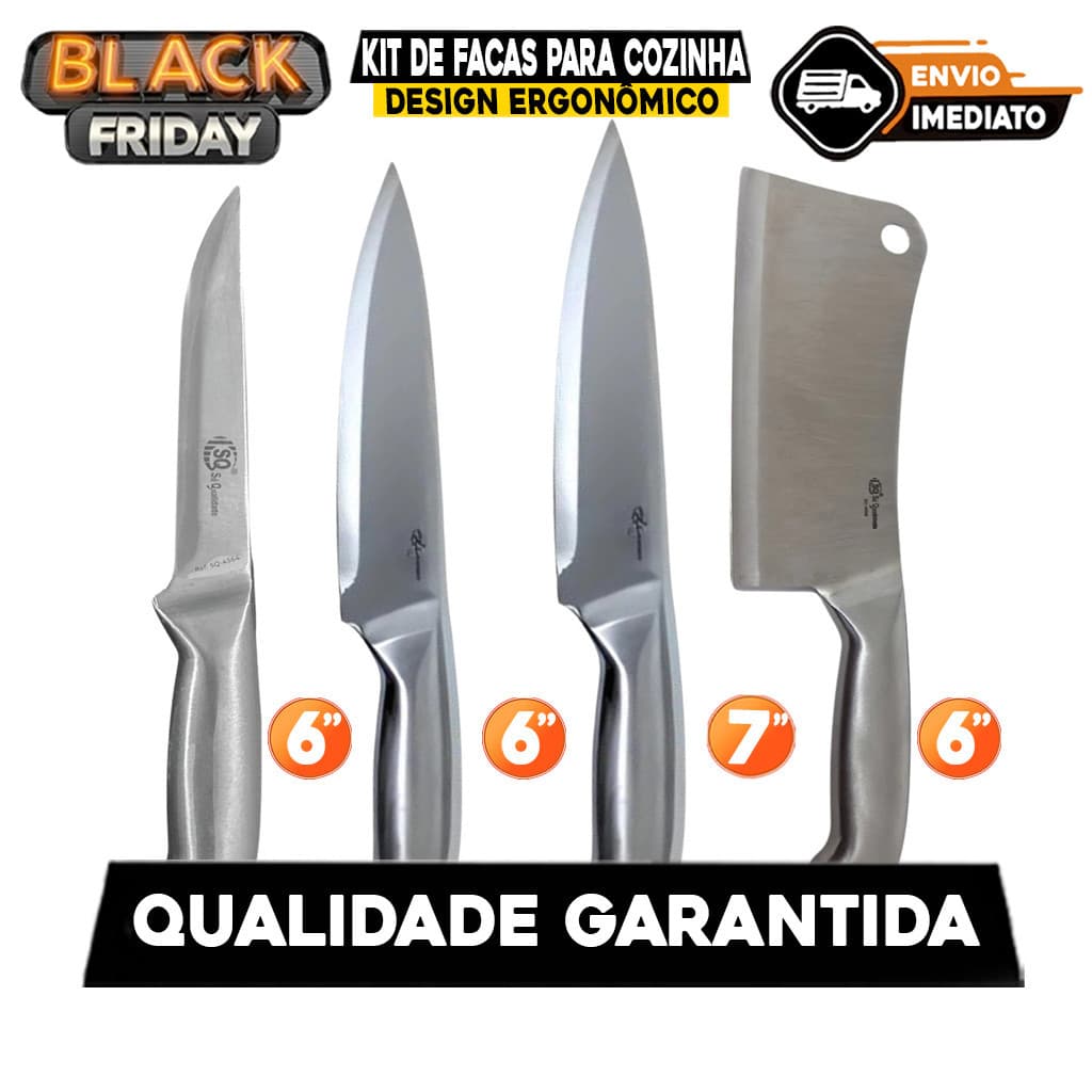 Cutelo Faca Profissional Aço Escovado Peixeira 7 6 e Faca Desossea 6 para Açougue Churrasco