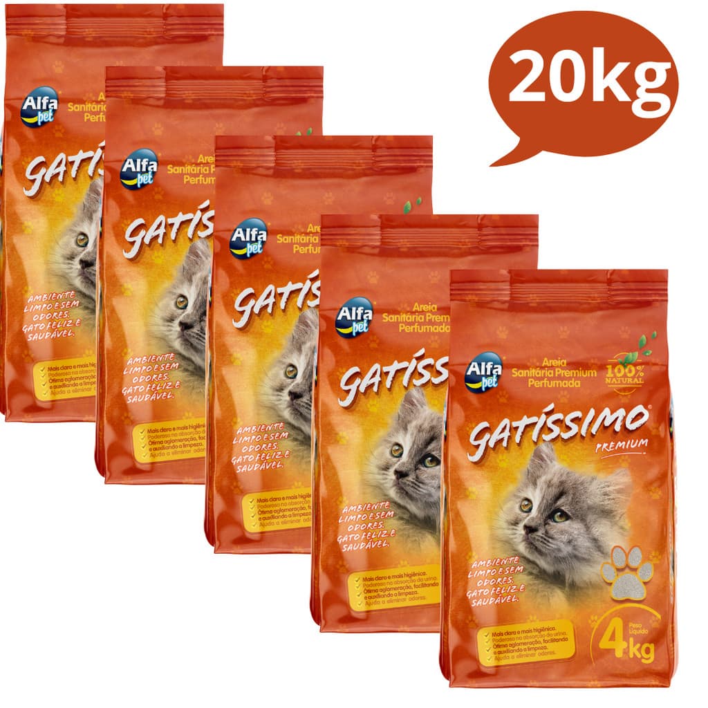 Kit 5 Areia Fina Sanitária Com Perfume Premium Higiênica Granulado Para Gatos Gatissimo 20kg