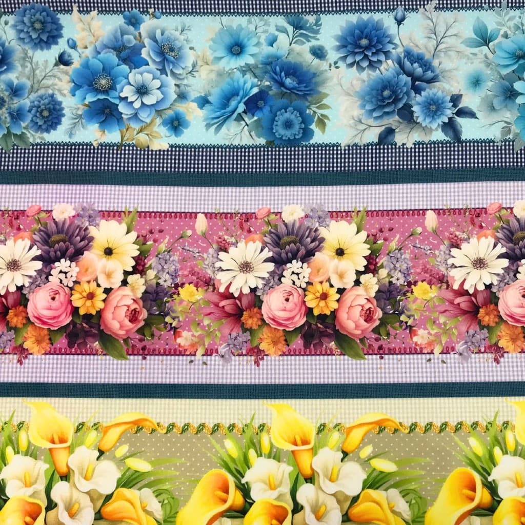 Tecido Tricoline Barrado Digital Buquê 10 Faixas 0,55 x 1,50 mt Artesanato e Costura Criativa