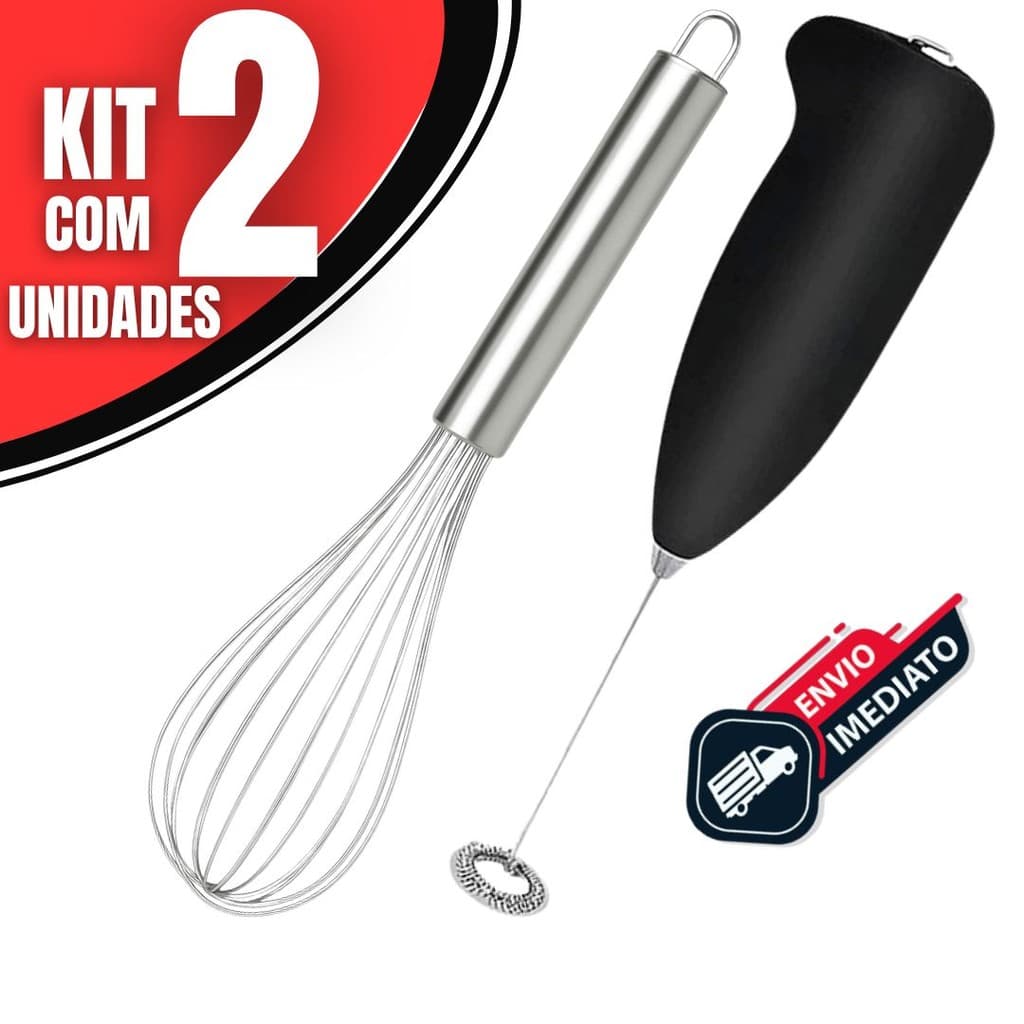 Kit Mixer Elétrico Portátil + Fouet Inox Manual | Batedor Ovos Massas Cozinha Confeitaria