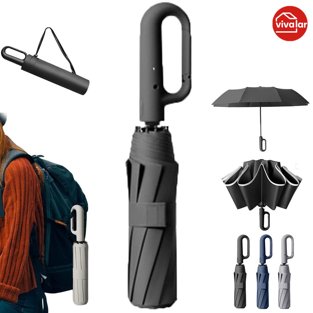 Guarda-chuva Automático com Proteção Solar UPF 50+ Dobrável - Anel de Fivela e Alça de Ombro