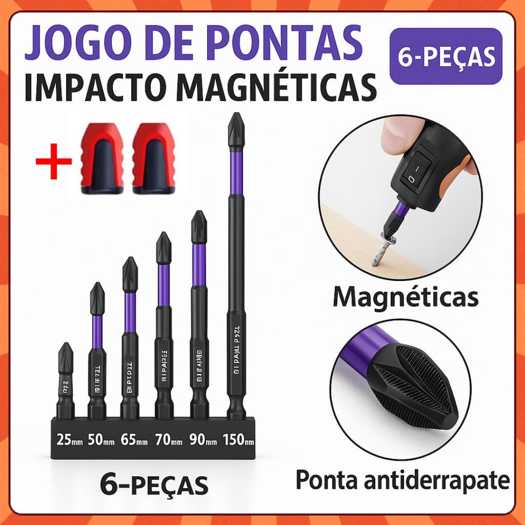 Kit 8 Bits Cruzado Magnéticos PH2 de Impacto Anti Derrapante Encaixe Preciso Anti choque Philips