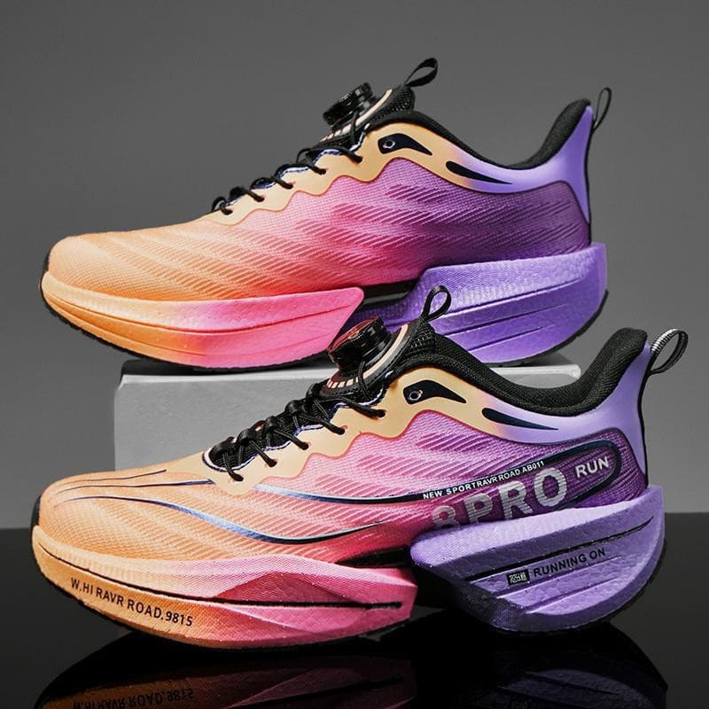 Nova Fivela Rotativa Placa De Carbono Sapatos Esportivos Para Casais Jovens Malha Respirável Corrida Tênis33-45