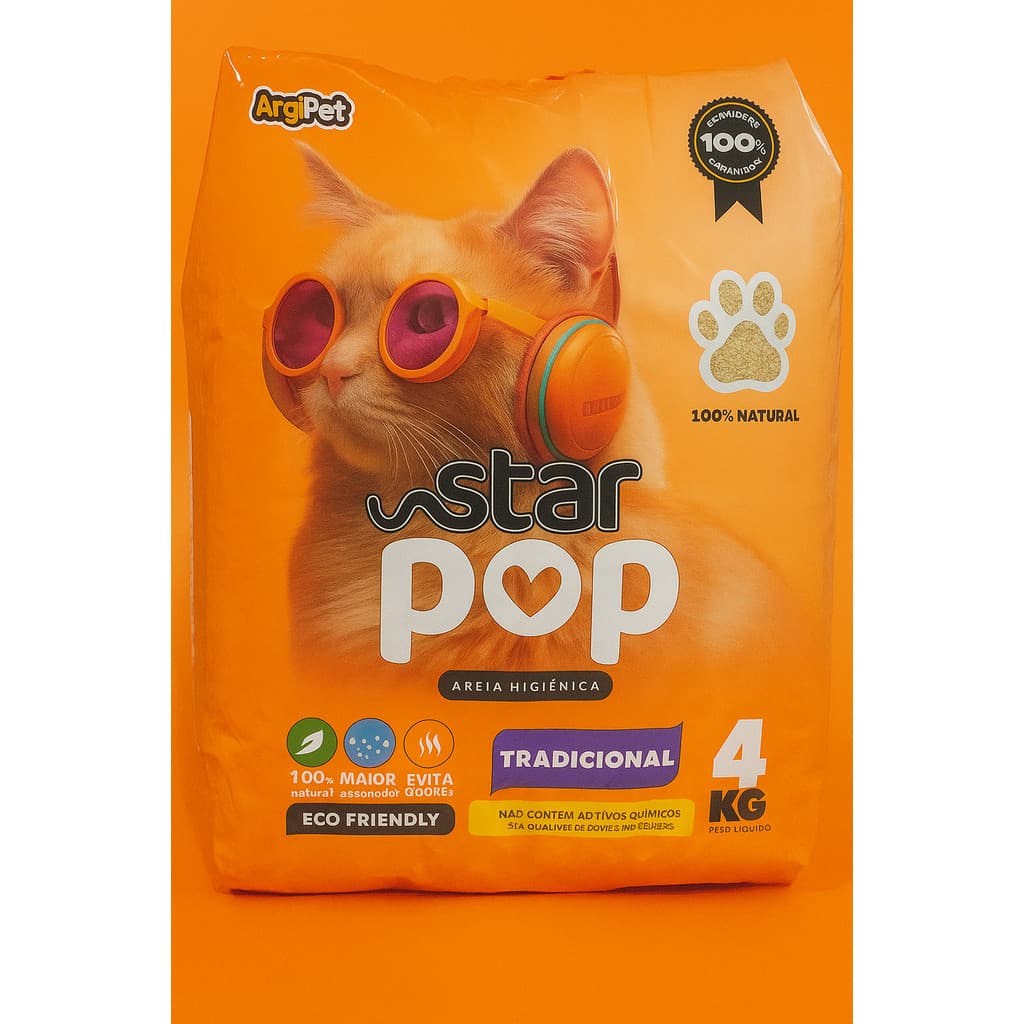 Kit 1 a 5 Pacotes de Areia Sanitaria Antiodor Tira Cheiro Star Pop  Gatos Tradicional 100% Natural