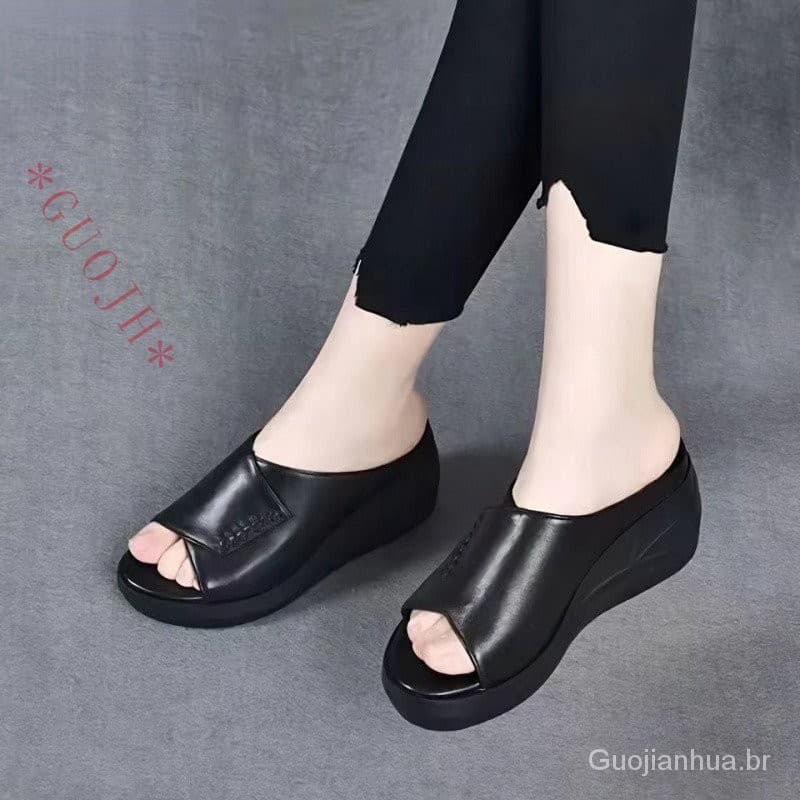 GUOJH Moda ortopédica tamancos couro puro chinelos Ho Bute 2024